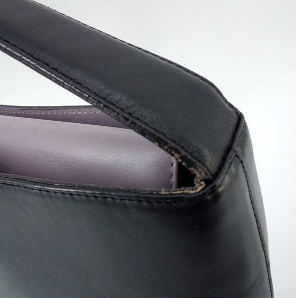 Franklin Covey Full Grain Leather Black Shoulder Bag Lavender Closure Gingham - Picture 16 of 16